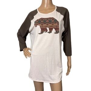 Lularoe Bear Print Randy Baseball Tee Size L